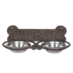 [6Y3203] Food Bowl for Dog Brown 39x18x12 cm / 2x300 ml