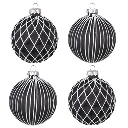 [6GL4133] Palla di natale Nero Bianco Ø 8x8 cm (set 4)