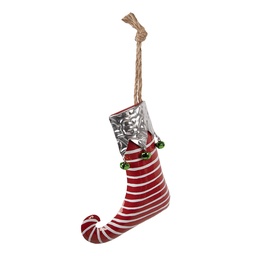 [6Y5927] Deko Weihnachtsstrumpf Rot Weiß 21x4x26 cm