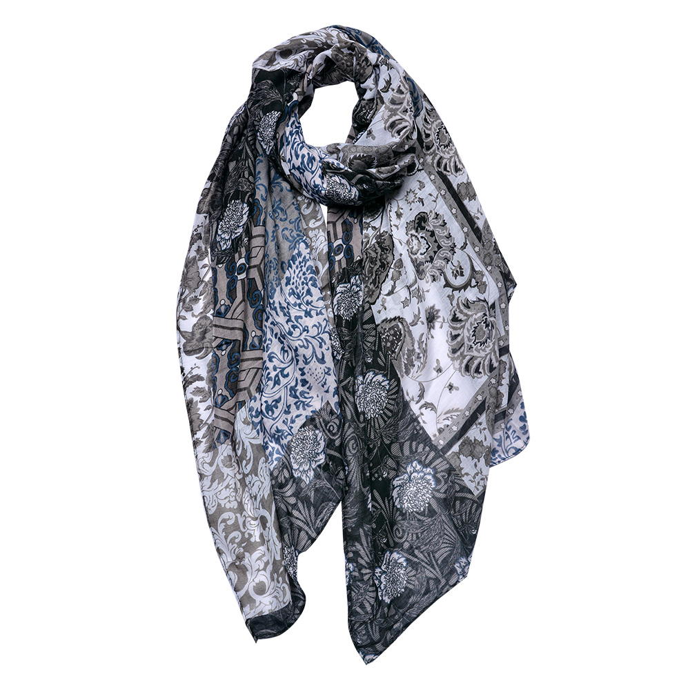 Scarf Women Print Black, Grey 90x180 cm