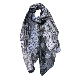 [JZSC0764] Schal Damen Muster Schwarz, Grau 90x180 cm