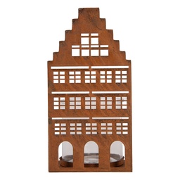 [6Y6123] Tealight Holder House Brown 12x12x24 cm