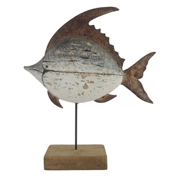 [6H2525] Décoration Poisson Blanc Marron 25x7x29 cm