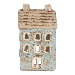 [6CE2293] Portacandele Natale Casette Blu Beige 8x7x15 cm