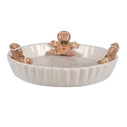 [6CE1857W] Serving Bowl/Platter White Brown Ø 23x3 / 7 cm