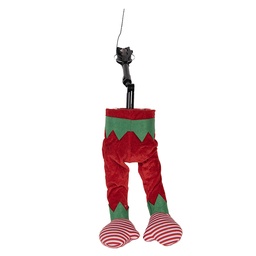 [66349] Décoration Noël Jambes d'elfe de Noël Rouge Vert 21x13x59 cm / 3xAA