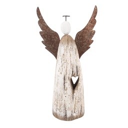 [6H2420L] Décoration de Noël Ange Blanc Marron 14x5x26 cm