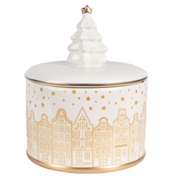 [6CE1737] Storage Jar with Lid White Gold colored Ø 15x19 cm