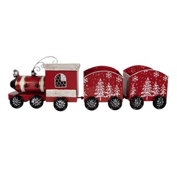 [5Y1383] Décoration Train Rouge Blanc 64x13x21 cm