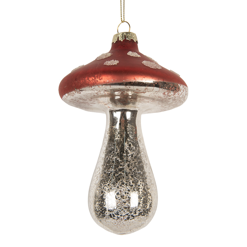 Clayre & Eef Kersthanger Paddenstoel Ø 9x13 cm Rood Glas
