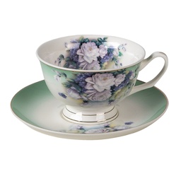 [6CE1276] Cup and Saucer Green, White 12x10x6 cm / Ø 15x2 cm / 200 ml