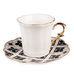 [6CEKS0006] Kaffeetasse mit Untertasse Weiß 8x6x6 / Ø 12x1 cm / 95 ml