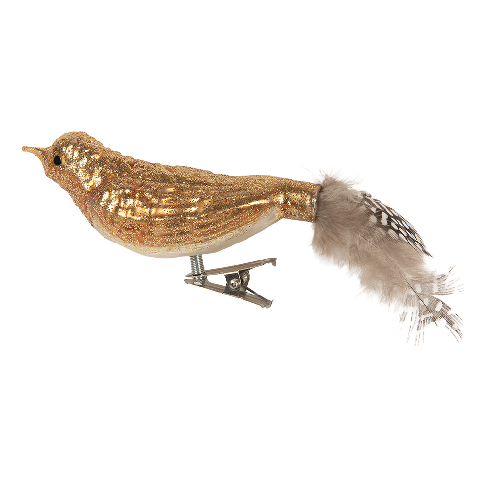 Clip Weihnachtsornament Vogel Braun Goldfarbig 9x3x4 cm