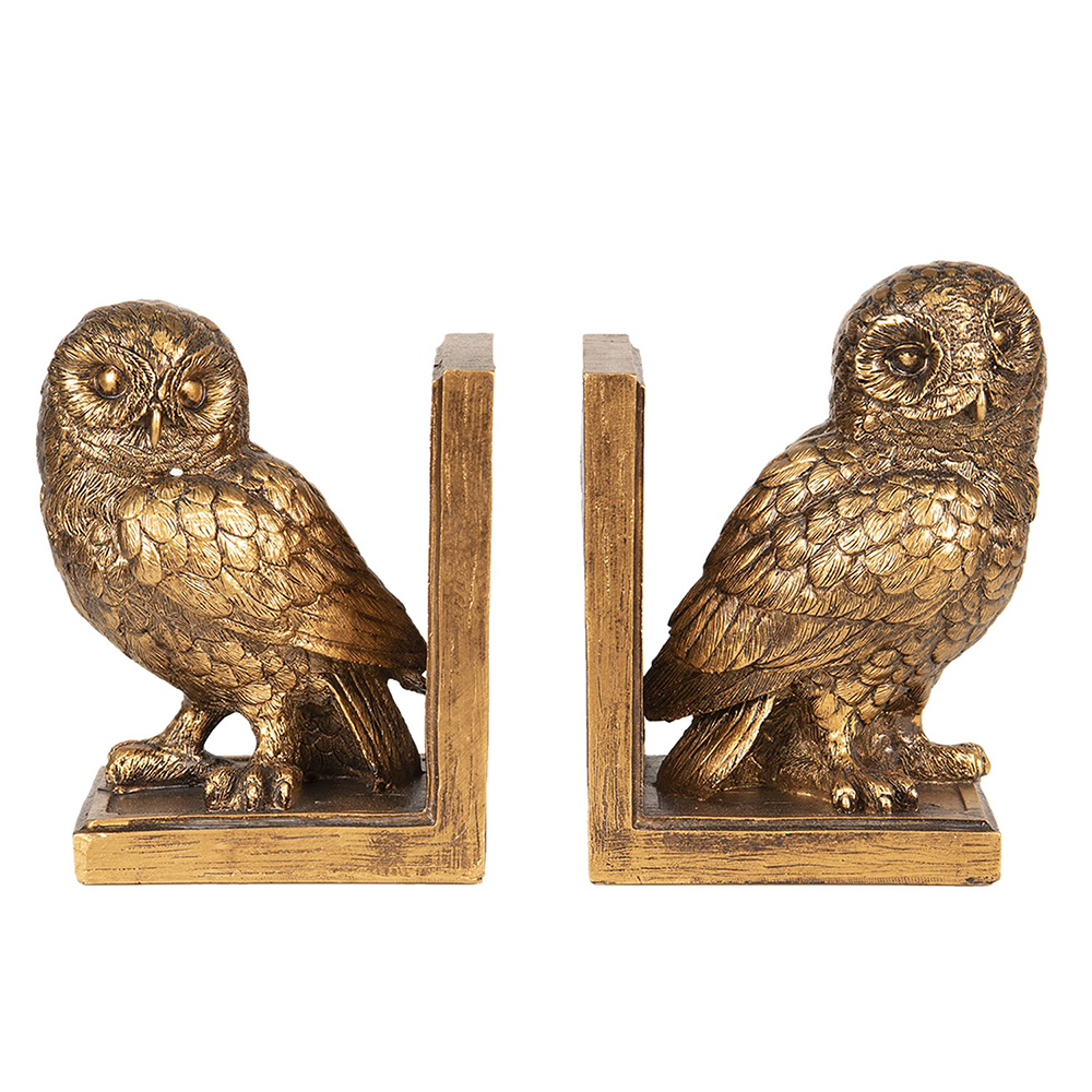 Buchstützen 2er Set Eule Goldfarbig 12x8x16 cm