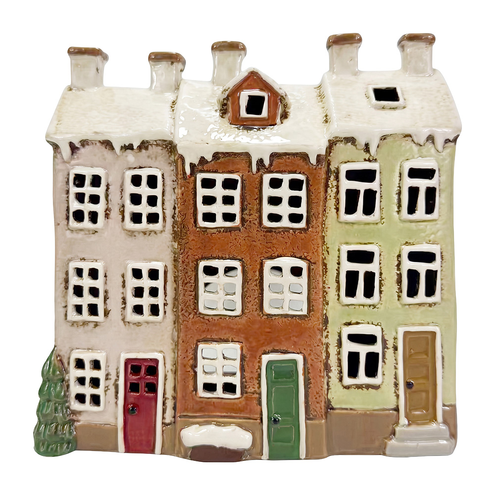 Tealight Holder Christmas Houses Brown White 19x8x18 cm
