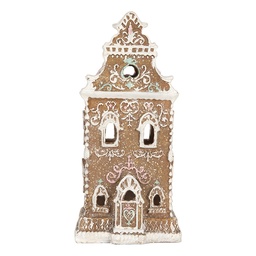 [6PR5842] Dekoration Haus mit LED Braun Rosa 9x7x18 cm