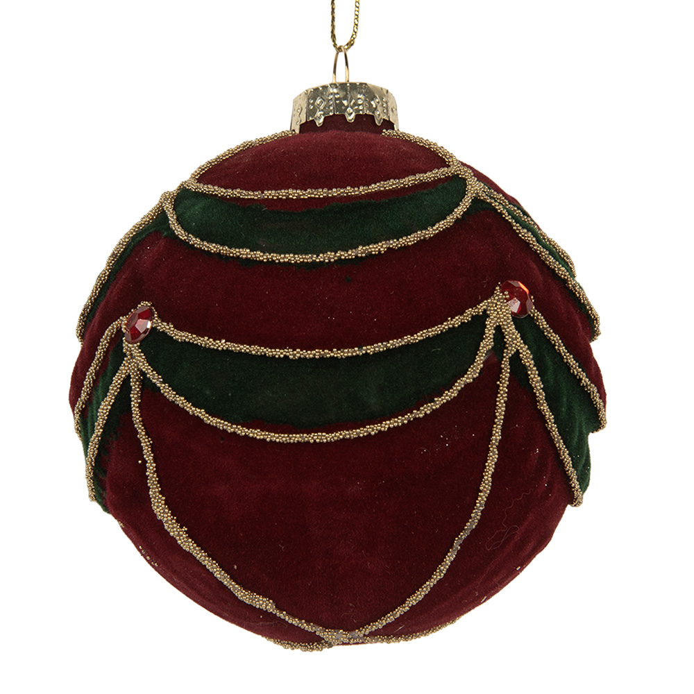 Clayre & Eef Kerstbal Ø 8x8 cm Rood Groen Glas