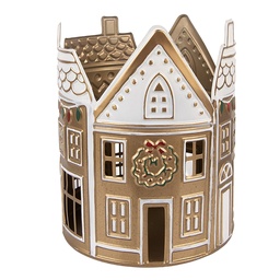 [6Y5904] Tealight Holder Gold colored White Ø 18x22 cm