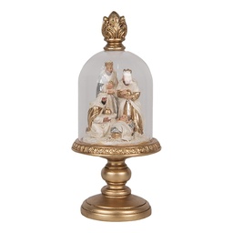 [66100] Glass Cover with decoration Gold colored Beige Ø 9x22 cm