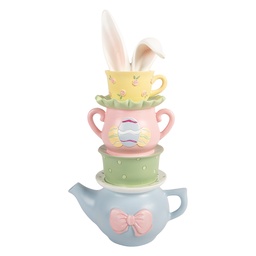 [6PR5930] Decoration teapot with cups stacked Blue Multi 16x11x29 cm