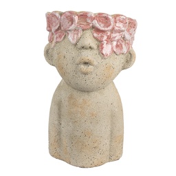 [6TE0584M] Blumentopf für Innen Beige Rot 16x15x25 cm