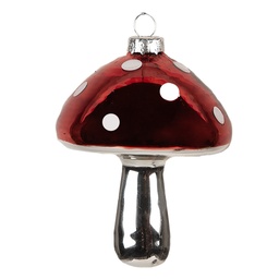 [6GL4646] Christbaumkugel Pilz Rot silberfarbig Ø 7x9 cm