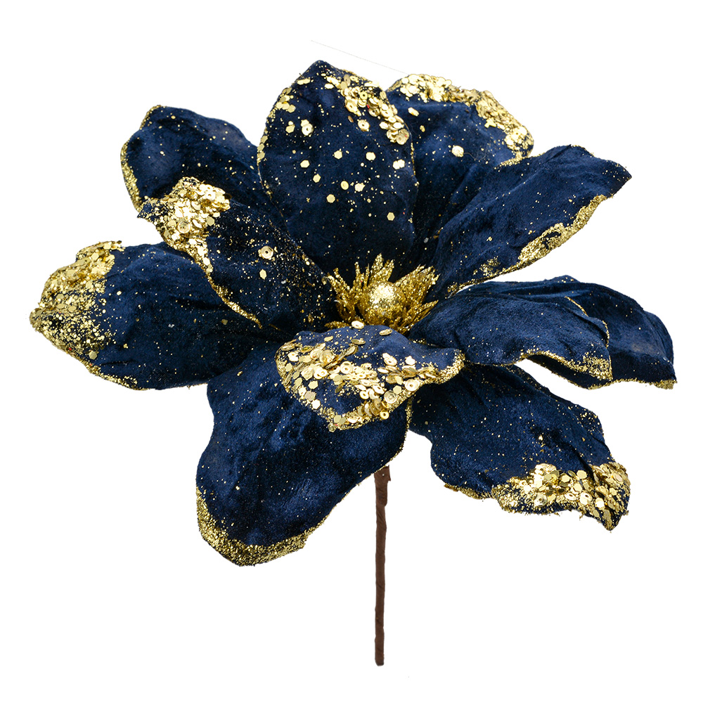 Décoration de Noël Fleur Bleu Couleur or Ø 24x27 cm