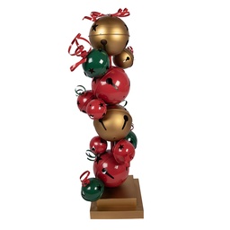 [5Y1393] Decorazione pilastro Palla di Natale Rosso Verde 35x35x120 cm