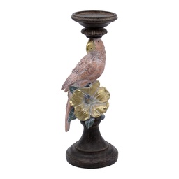 [6PR6467] Candle Holder Bird Brown Pink 13x13x33 cm