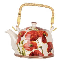 [6CETE0171] Teekanne mit Sieb Weiß Rot 18x14x12 cm / 800 ml