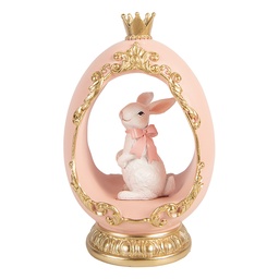 [6PR6105] Deko-Ei mit Kaninchen Weiß Goldfarbig 13x10x20 cm