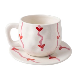 [6CEKS0148] Tazzina da caffè con piattino Bianco Rosso 12x9x8 cm / Ø 14x2 cm / 300 ml