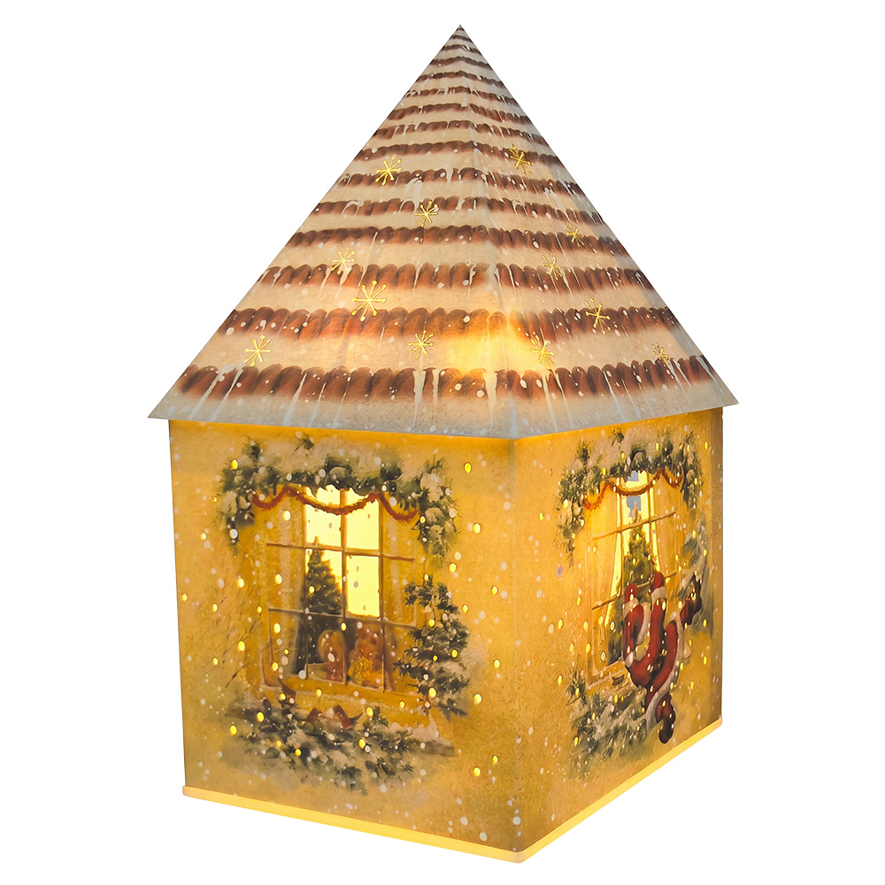 Decoration House with LED Brown White 11x11x21 cm / 3xAA