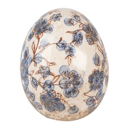 [6CE1620M] Statua Decorativa Uovo Beige Blu Ø 11x14 cm