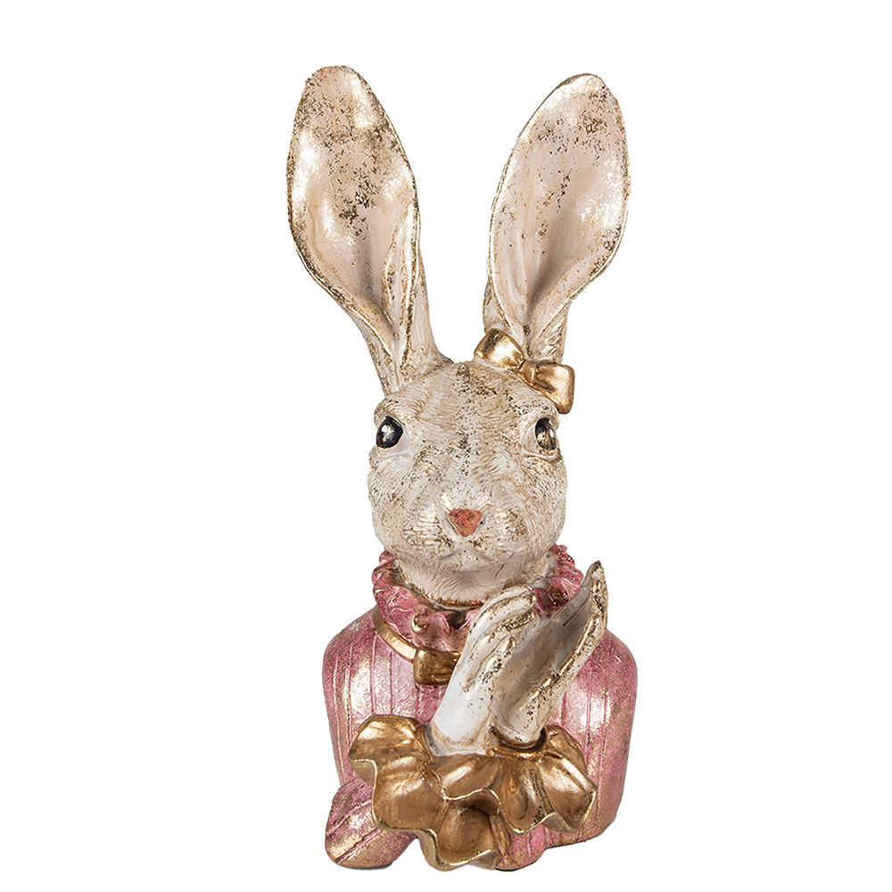Statua Decorativa Coniglio Beige Rosa 11x12x24 cm