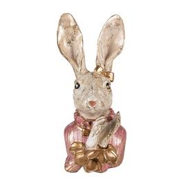 [6PR3887] Statua Decorativa Coniglio Beige Rosa 11x12x24 cm