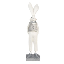 [6PR4047] Statua Decorativa Coniglio Bianco argento 9x13x36 cm