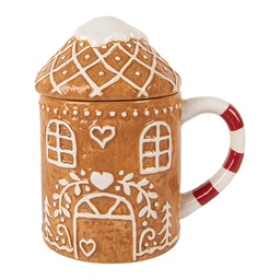 [6CEMU0214] Mug avec couvercle Marron Blanc 14x10x15 cm / 450 ml