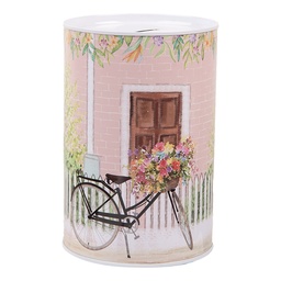 [6BL0155] Spardose Rosa Weiß Ø 10x15 cm