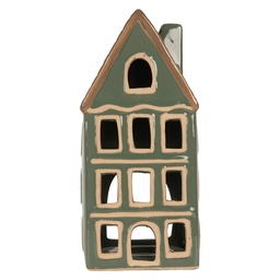 [6CE2312] Kerzenhalter Weihnachten Häuschen Grün Braun 9x8x19 cm
