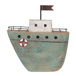 [6H2353] Décoration miniature Bateau Vert Blanc 21x7x23 cm
