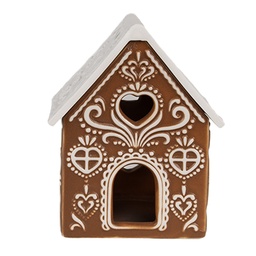 Clayre & Eef Waxinelichthouder Gingerbread house 7x8x9 cm Bruin Porselein