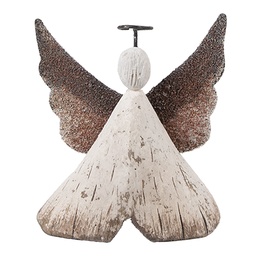 [6H2416S] Décoration de Noël Ange Blanc Marron 8x3x9 cm