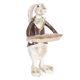 [6PR2519] Statua Decorativa Coniglio Bianco, Nero 15x12x30 cm