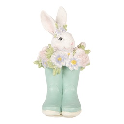 [6PR6077] Décoration Lapin dans une bottes Blanc Bleu 9x9x15 cm