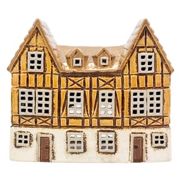 [6CE2521] Kerzenhalter Weihnachten Häuschen Braun Beige 23x10x19 cm