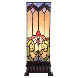 [5LL-5907] Lampe de table Tiffany Beige, Bleu 17x17x44 cm E27/max 1x40W