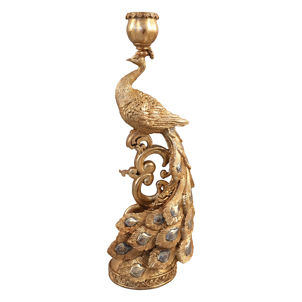 Candeliere Pavone Color oro Blu 15x11x40 cm