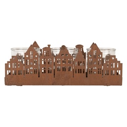 [6Y5783] Tealight Holder Christmas Houses Brown 30x9x11 cm
