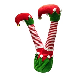 [66900] Décoration Jambes d'elfe de Noël Rouge Vert 35 cm / 3xAA